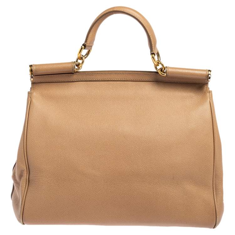 Pre Owned Dolce & Gabbana Beige Leather Large Miss Sicily Top Handle Bag