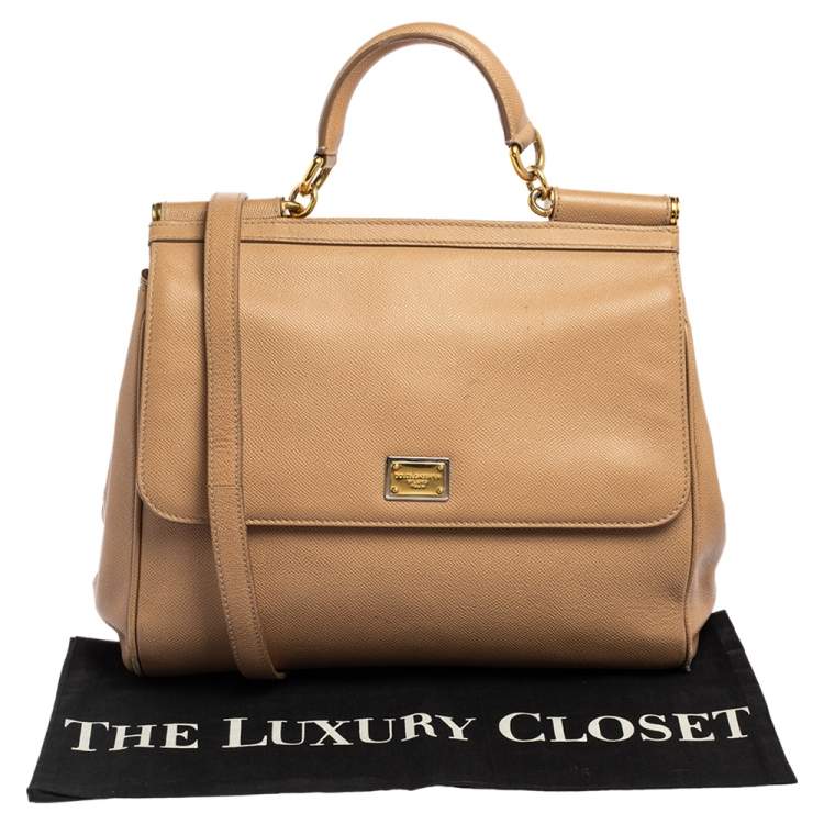 Pre Owned Dolce & Gabbana Beige Leather Large Miss Sicily Top Handle Bag