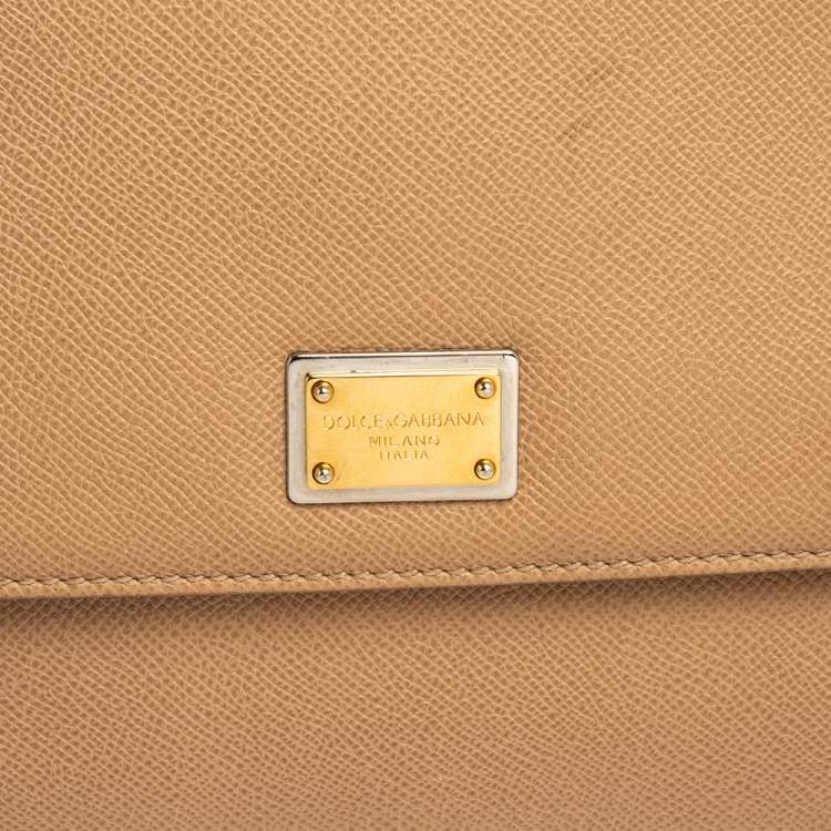 Pre Owned Dolce & Gabbana Beige Leather Large Miss Sicily Top Handle Bag