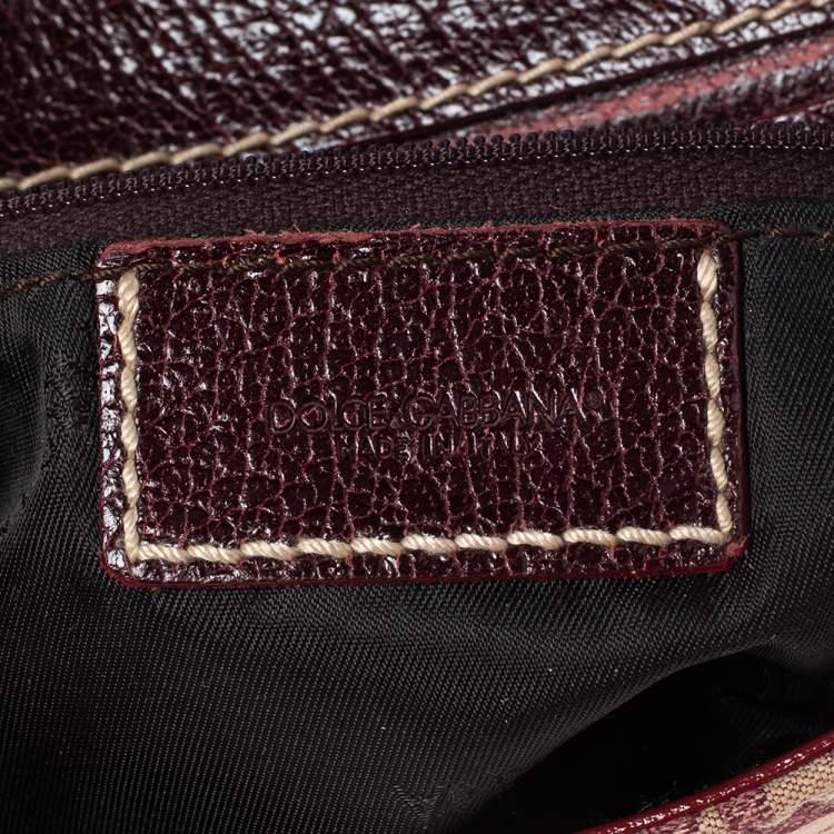 Pre Owned Dolce & Gabbana Burgundy Signature Fabric and Leather D Ring Baguette Bag
