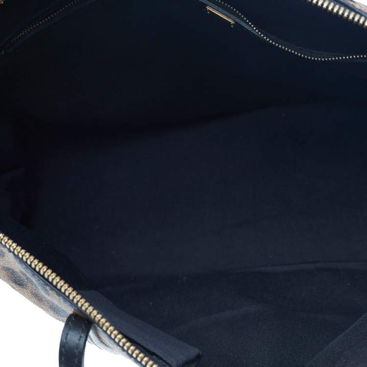 Pre Owned Dolce & Gabbana Black/Beige Leopard Print Coated Canvas and Leather Miss Escape Tote