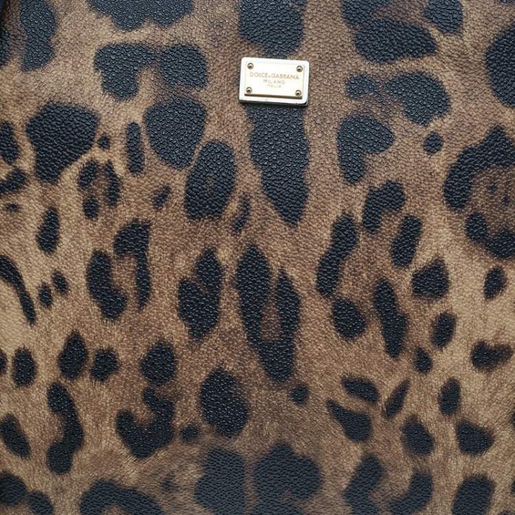 Pre Owned Dolce & Gabbana Black/Beige Leopard Print Coated Canvas and Leather Miss Escape Tote