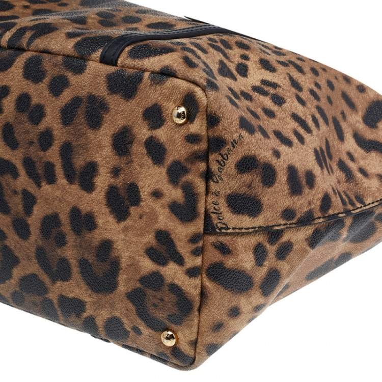 Pre Owned Dolce & Gabbana Black/Beige Leopard Print Coated Canvas and Leather Miss Escape Tote