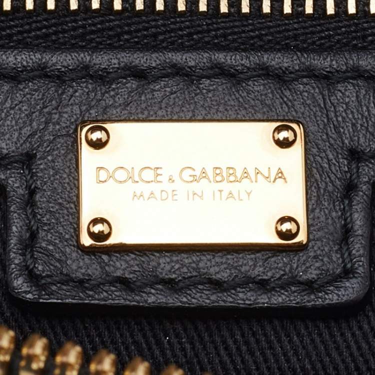 Pre Owned Dolce & Gabbana Black/Beige Leopard Print Coated Canvas and Leather Miss Escape Tote