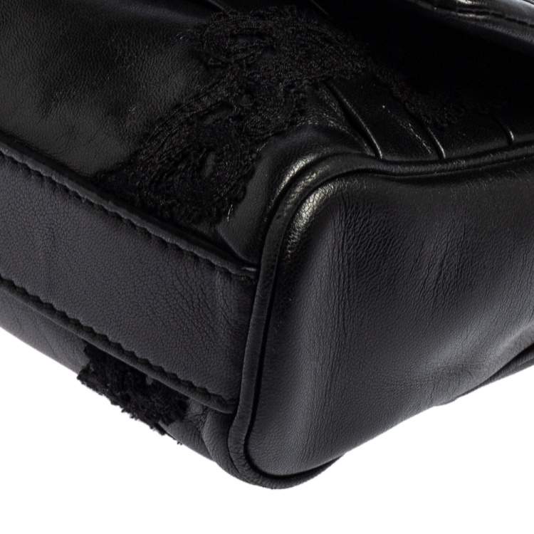 Pre Owned Dolce & Gabbana Black Lace Leather Flap Chain Shoulder Bag