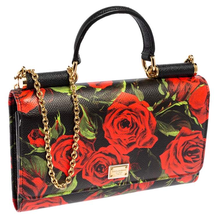 Pre Owned Dolce & Gabbana Multicolor Printed Leather Sicily Smart Gloss Wallet on Chain
