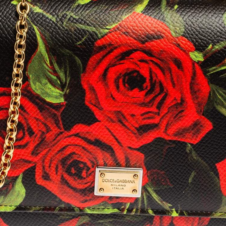 Pre Owned Dolce & Gabbana Multicolor Printed Leather Sicily Smart Gloss Wallet on Chain