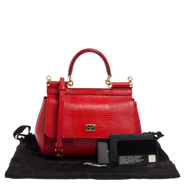 Pre Owned Dolce & Gabbana Red Croc Embossed Leather Small Miss Sicily Top Handle Bag