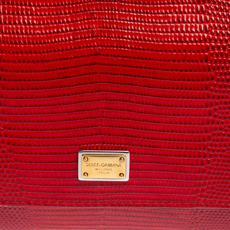 Pre Owned Dolce & Gabbana Red Croc Embossed Leather Small Miss Sicily Top Handle Bag