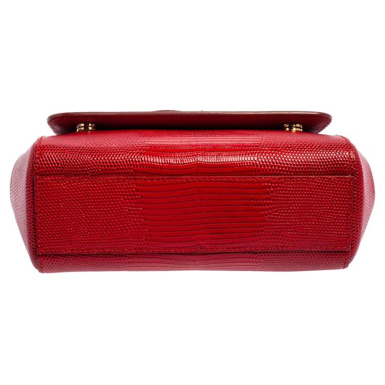 Pre Owned Dolce & Gabbana Red Croc Embossed Leather Small Miss Sicily Top Handle Bag