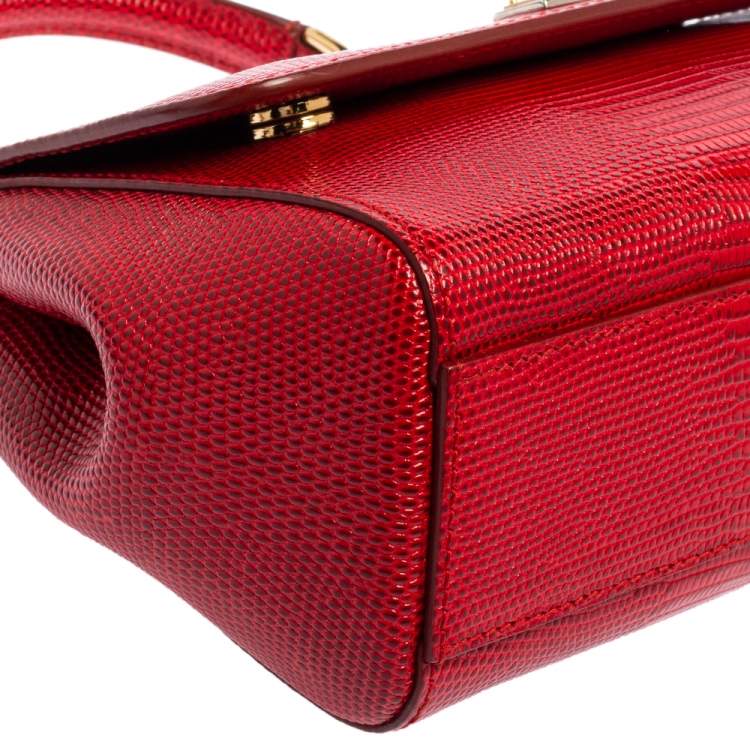 Pre Owned Dolce & Gabbana Red Croc Embossed Leather Small Miss Sicily Top Handle Bag