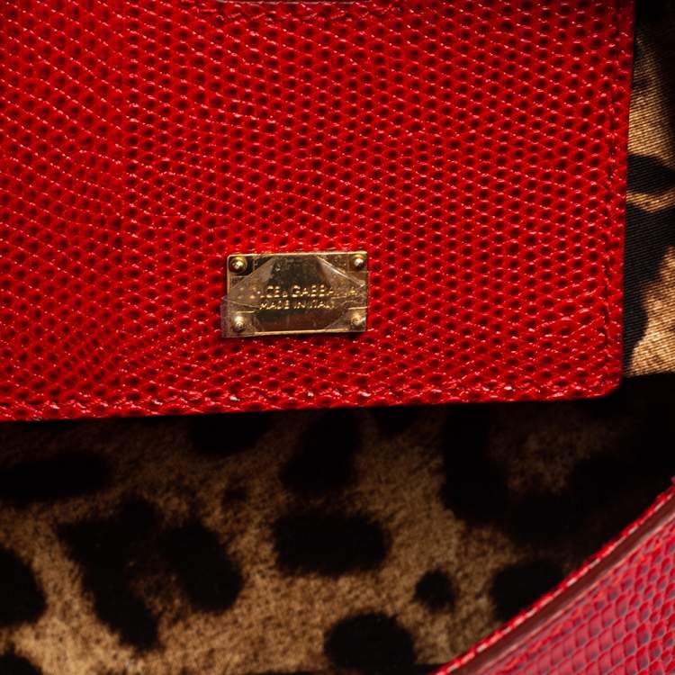Pre Owned Dolce & Gabbana Red Croc Embossed Leather Small Miss Sicily Top Handle Bag