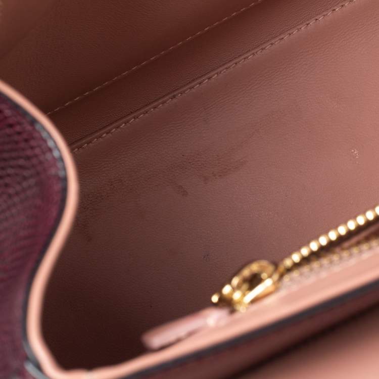 Pre Owned Dolce & Gabbana Burgundy Lizard Embossed Leather Medium Lucia Top Handle Bag