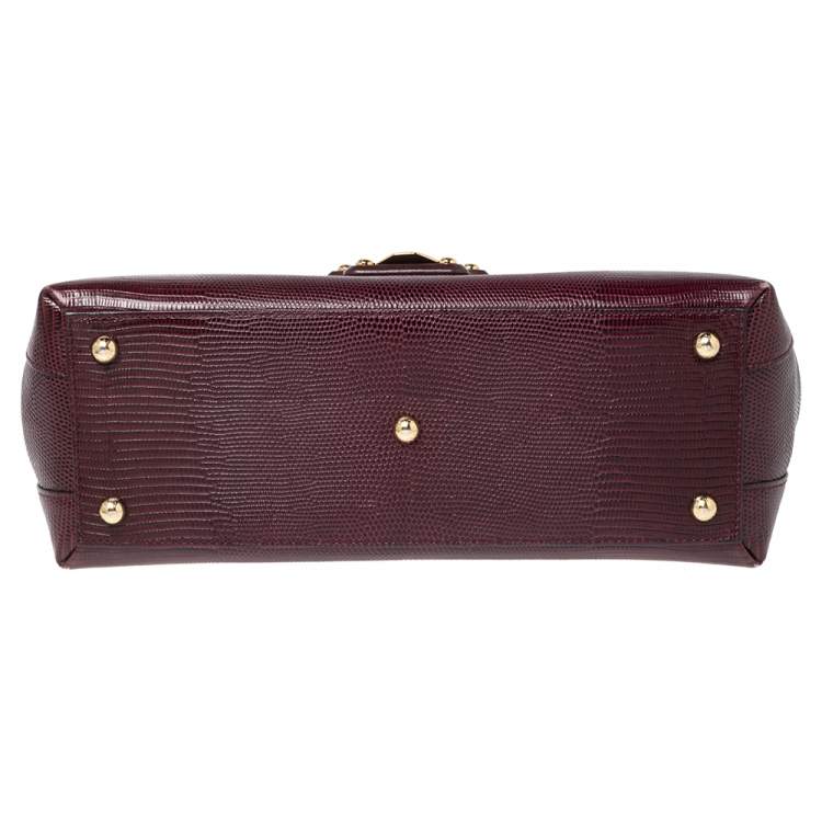 Pre Owned Dolce & Gabbana Burgundy Lizard Embossed Leather Medium Lucia Top Handle Bag