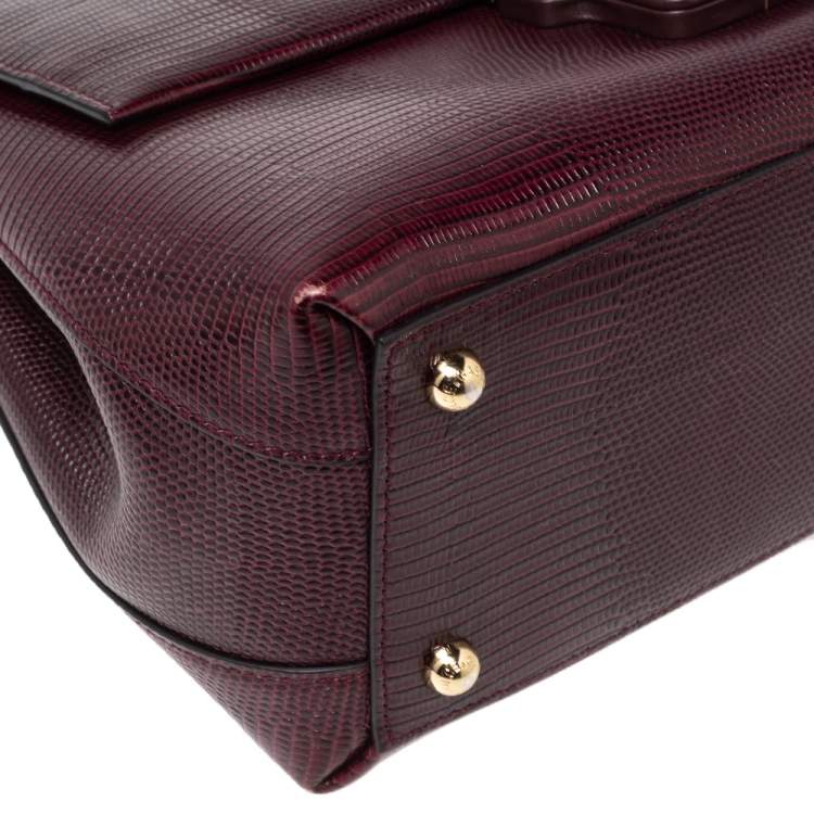 Pre Owned Dolce & Gabbana Burgundy Lizard Embossed Leather Medium Lucia Top Handle Bag