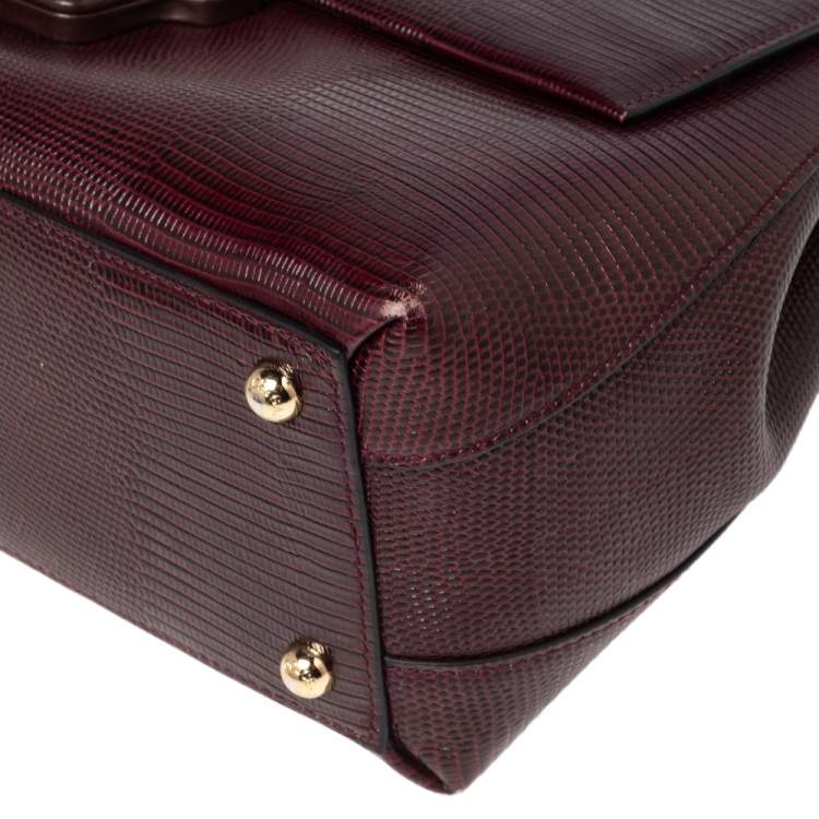 Pre Owned Dolce & Gabbana Burgundy Lizard Embossed Leather Medium Lucia Top Handle Bag