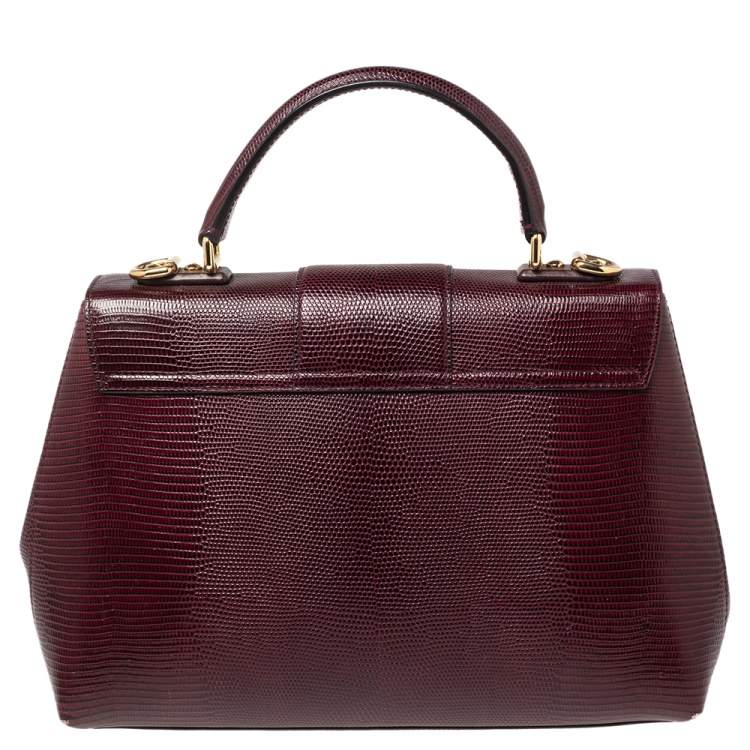 Pre Owned Dolce & Gabbana Burgundy Lizard Embossed Leather Medium Lucia Top Handle Bag