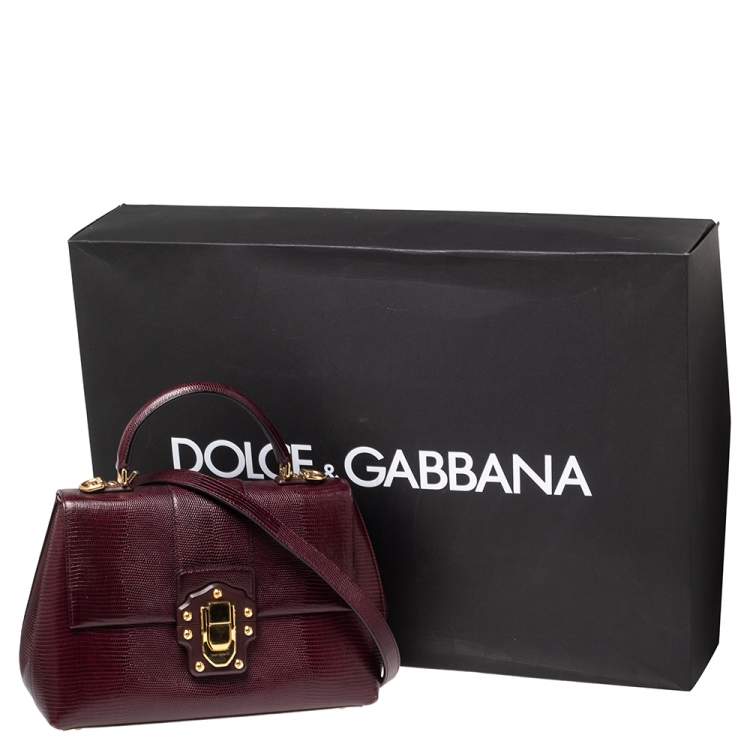 Pre Owned Dolce & Gabbana Burgundy Lizard Embossed Leather Medium Lucia Top Handle Bag