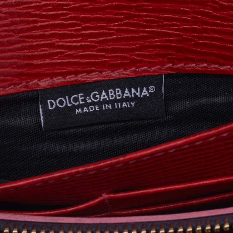 Pre Owned Dolce & Gabbana Pale Blue/Red Leather Miss Sicily Wallet on Chain