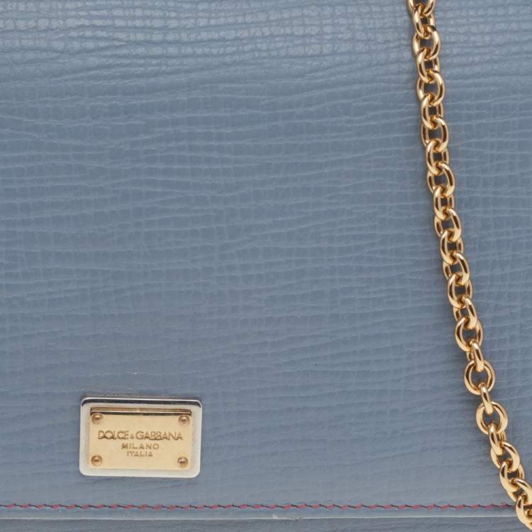 Pre Owned Dolce & Gabbana Pale Blue/Red Leather Miss Sicily Wallet on Chain
