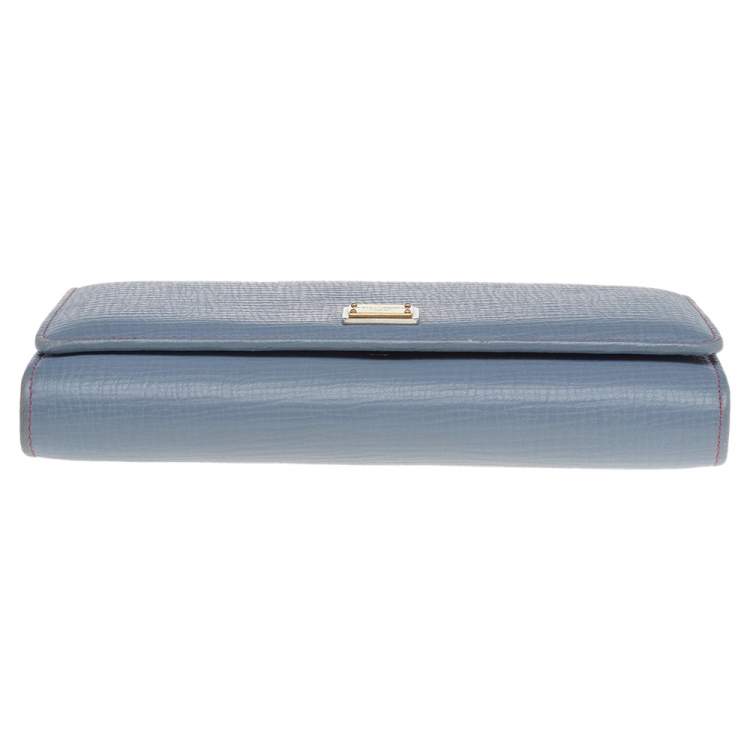 Pre Owned Dolce & Gabbana Pale Blue/Red Leather Miss Sicily Wallet on Chain