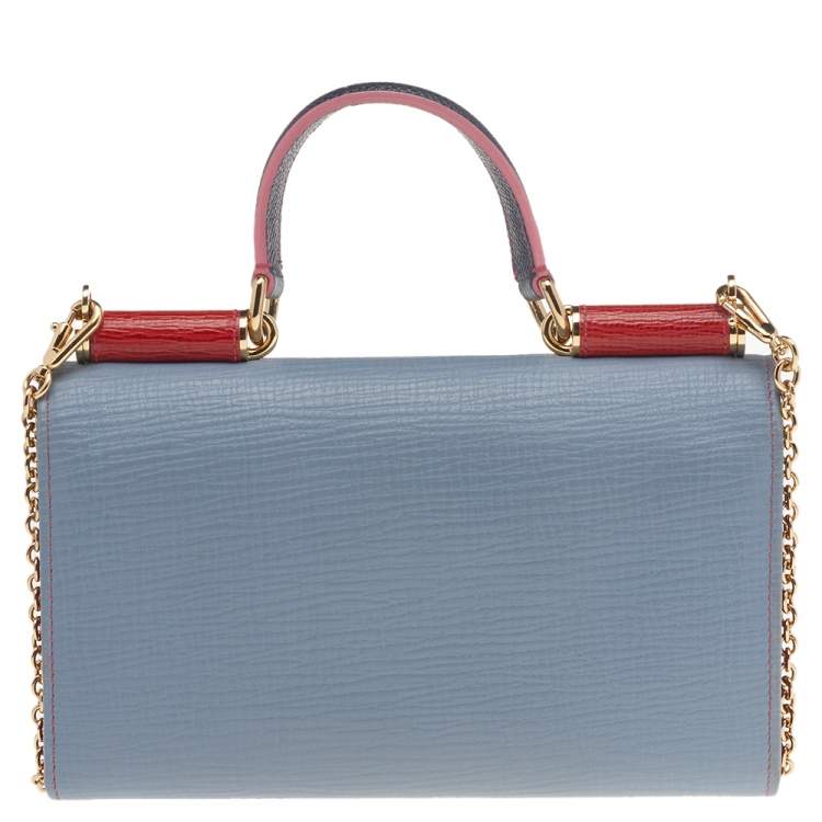 Pre Owned Dolce & Gabbana Pale Blue/Red Leather Miss Sicily Wallet on Chain