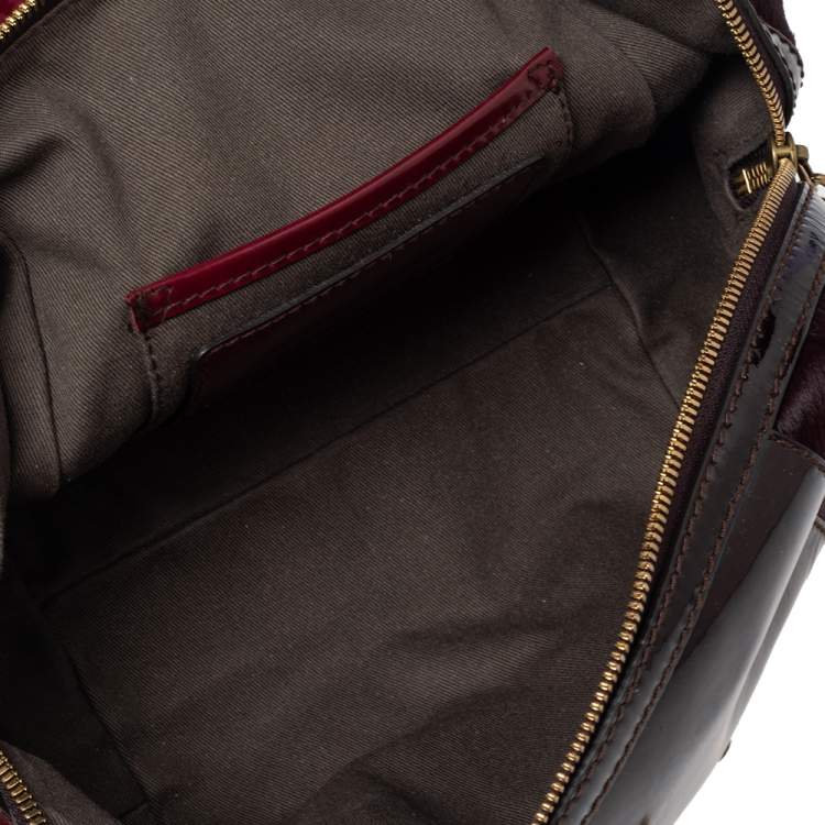 Pre Owned Dolce & Gabbana Burgundy Calfhair, Patent and Leather Miss Catch Top Handle Bag