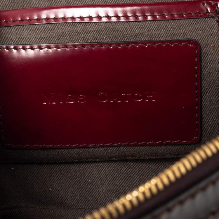 Pre Owned Dolce & Gabbana Burgundy Calfhair, Patent and Leather Miss Catch Top Handle Bag