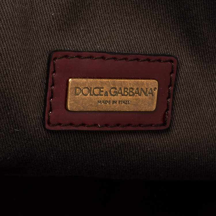 Pre Owned Dolce & Gabbana Burgundy Calfhair, Patent and Leather Miss Catch Top Handle Bag