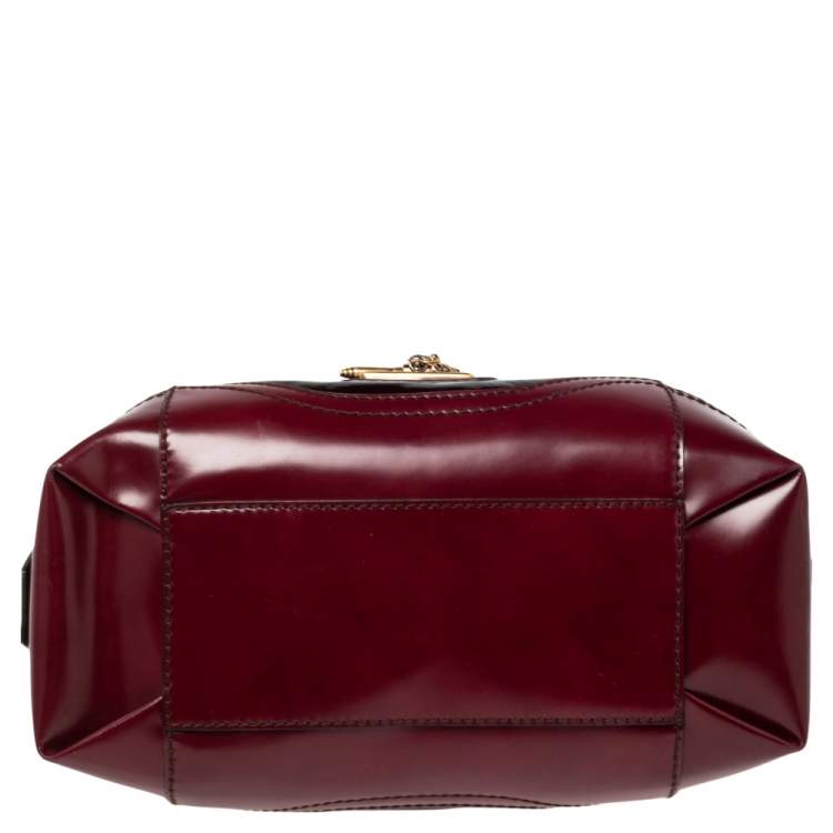 Pre Owned Dolce & Gabbana Burgundy Calfhair, Patent and Leather Miss Catch Top Handle Bag