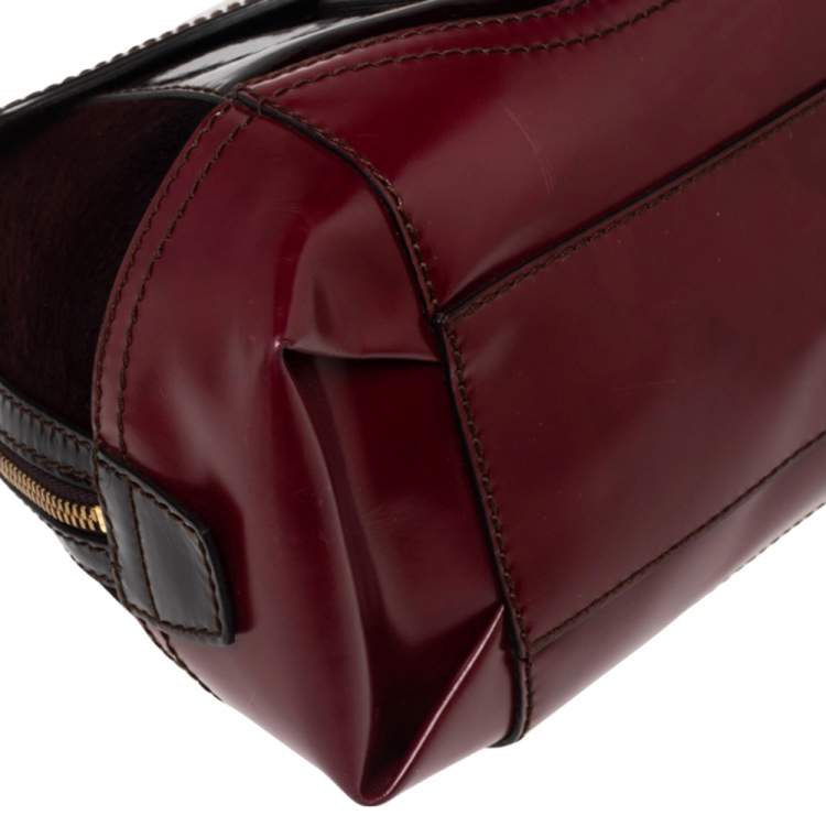 Pre Owned Dolce & Gabbana Burgundy Calfhair, Patent and Leather Miss Catch Top Handle Bag
