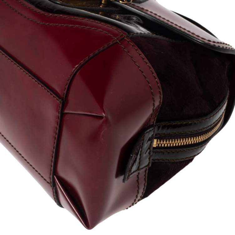 Pre Owned Dolce & Gabbana Burgundy Calfhair, Patent and Leather Miss Catch Top Handle Bag