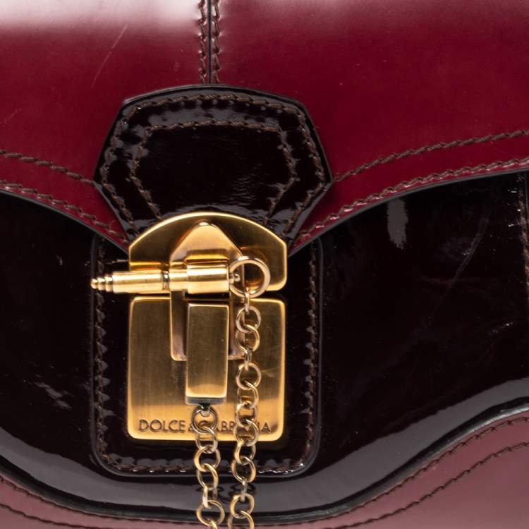 Pre Owned Dolce & Gabbana Burgundy Calfhair, Patent and Leather Miss Catch Top Handle Bag