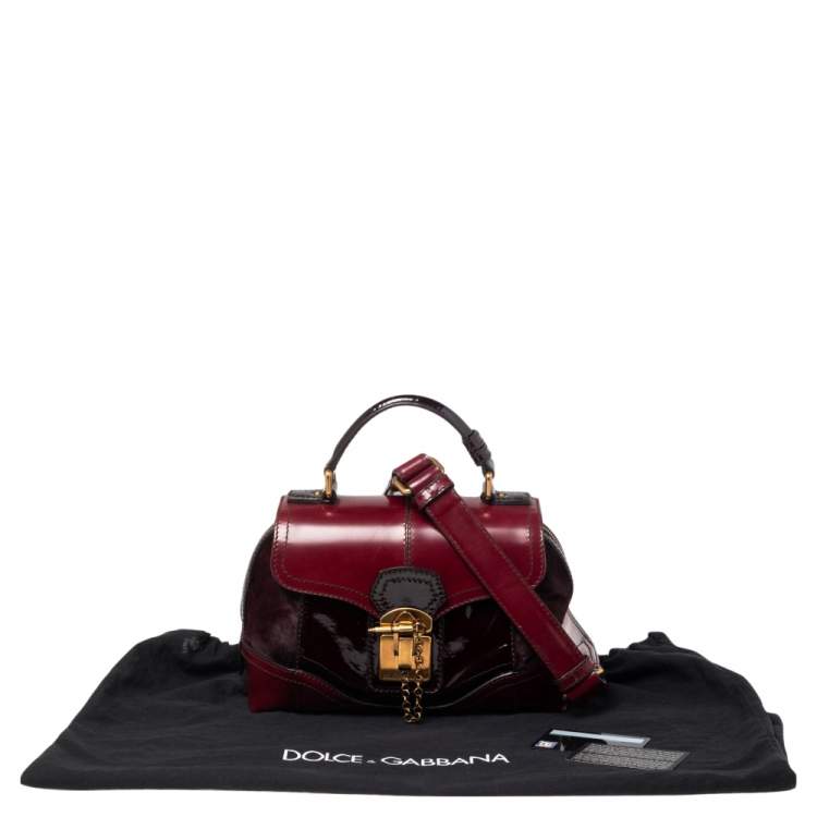 Pre Owned Dolce & Gabbana Burgundy Calfhair, Patent and Leather Miss Catch Top Handle Bag