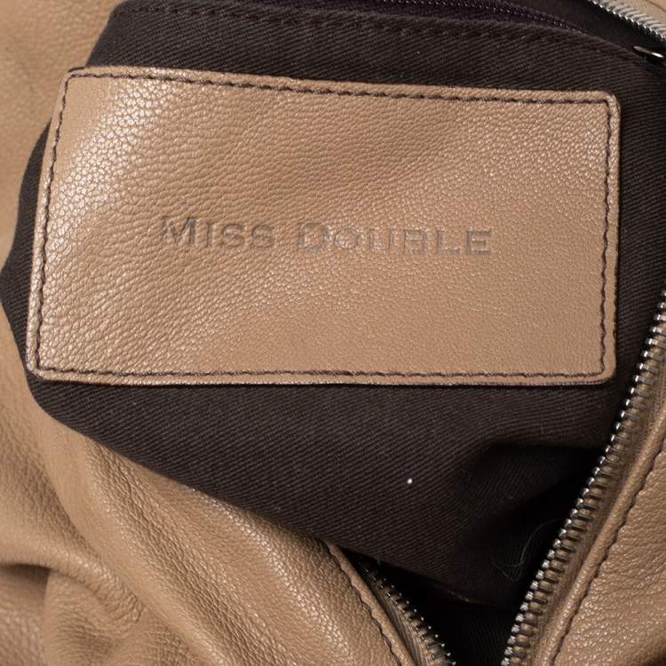 Pre Owned Dolce & Gabbana Beige Leather Miss Double Boston Bag