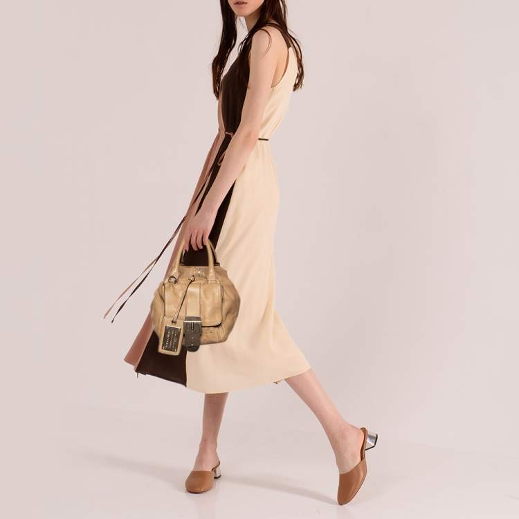Pre Owned Dolce & Gabbana Beige Leather Miss Double Boston Bag