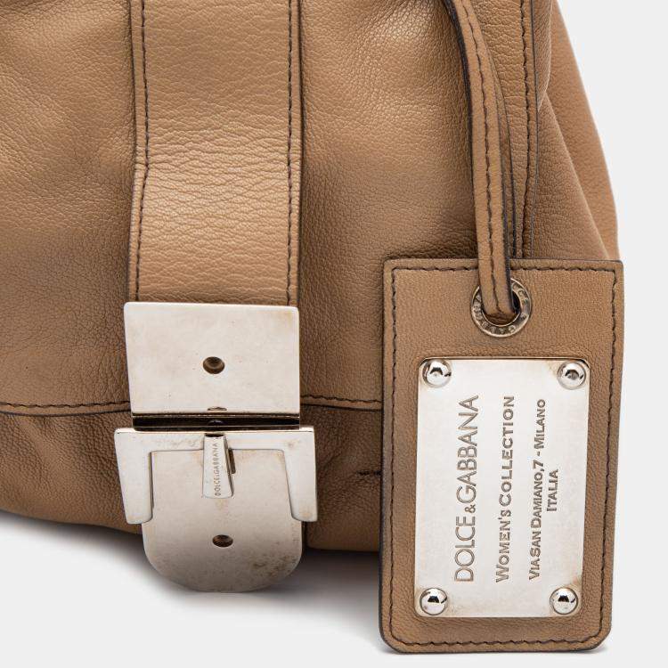 Pre Owned Dolce & Gabbana Beige Leather Miss Double Boston Bag