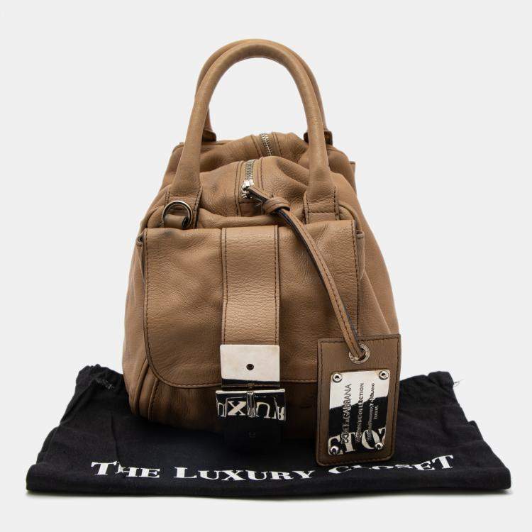 Pre Owned Dolce & Gabbana Beige Leather Miss Double Boston Bag