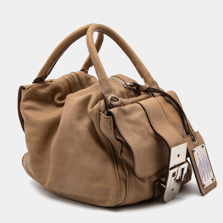 Pre Owned Dolce & Gabbana Beige Leather Miss Double Boston Bag