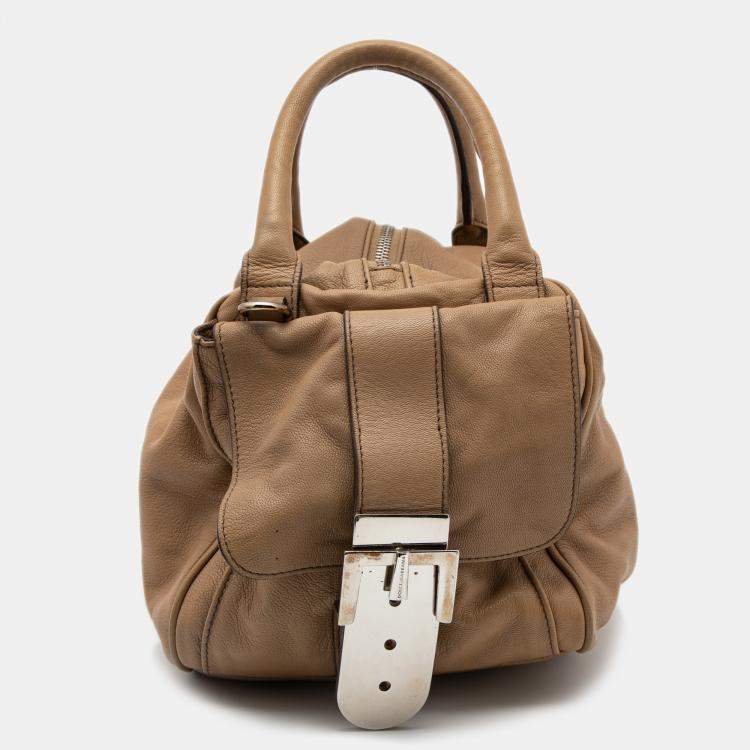 Pre Owned Dolce & Gabbana Beige Leather Miss Double Boston Bag