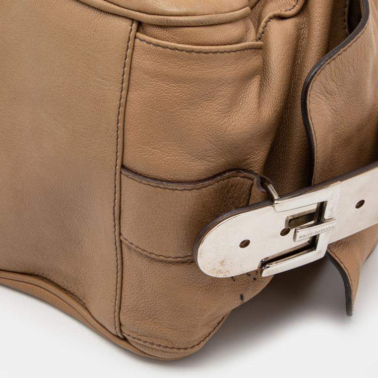 Pre Owned Dolce & Gabbana Beige Leather Miss Double Boston Bag