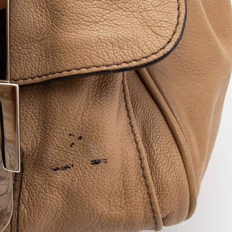 Pre Owned Dolce & Gabbana Beige Leather Miss Double Boston Bag