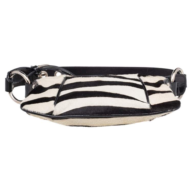 Pre Owned Dolce & Gabbana Black/White Zebra Print Calfhair and Patent Leather Baguette 