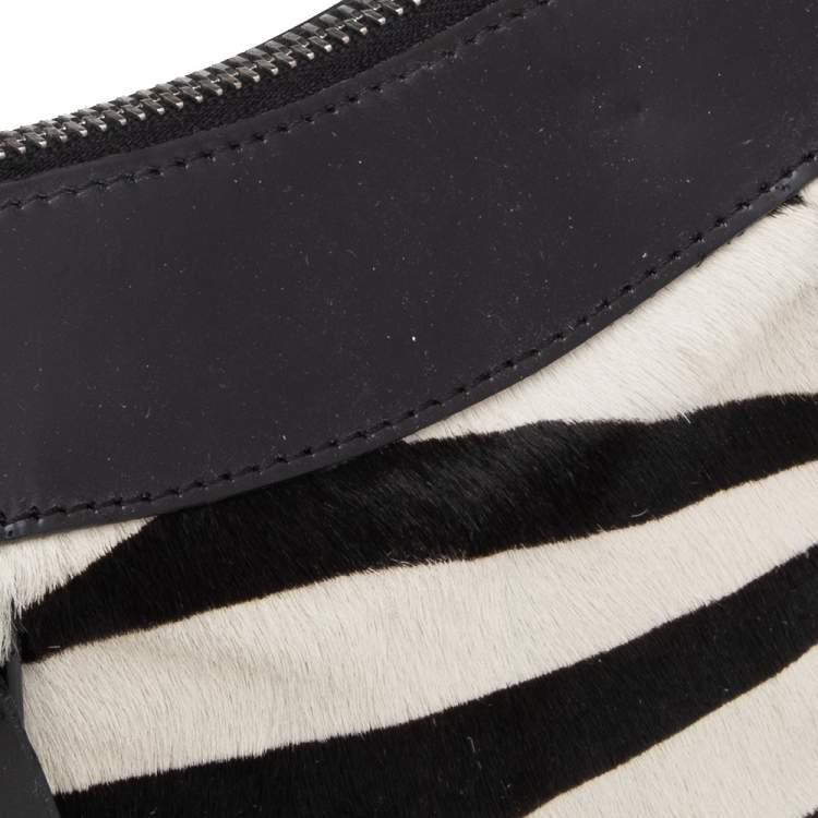 Pre Owned Dolce & Gabbana Black/White Zebra Print Calfhair and Patent Leather Baguette 