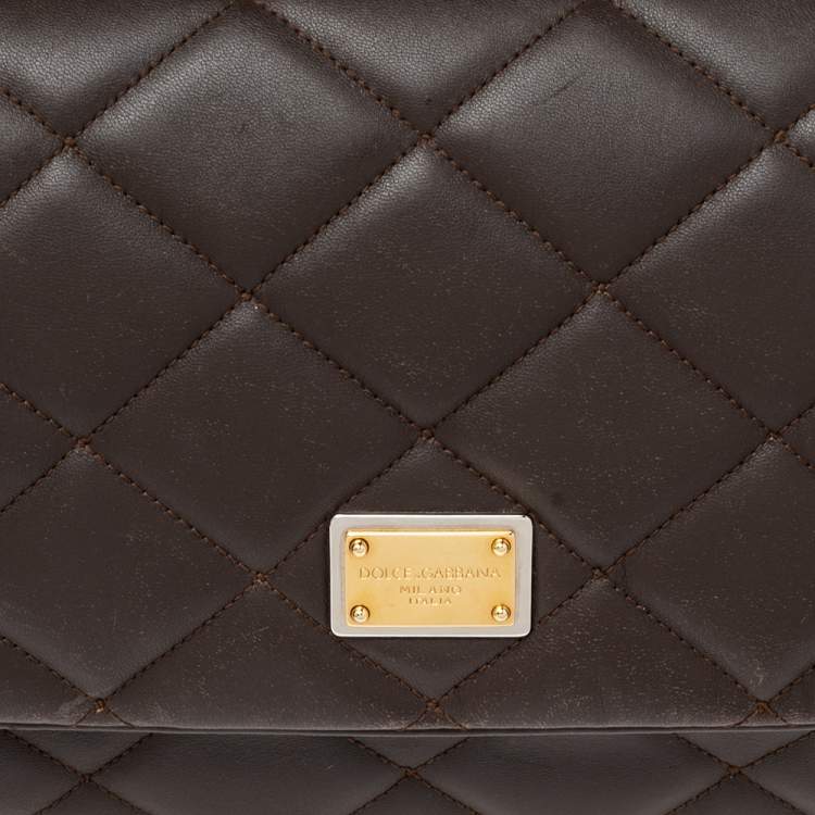 Pre Owned Dolce & Gabbana Brown Quilted Leather Miss Kate Shoulder Bag