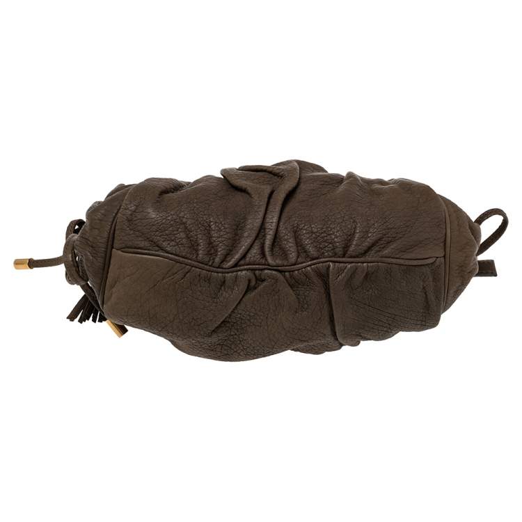 Pre Owned Dolce & Gabbana Olive Green Leather Tassel Satchel 