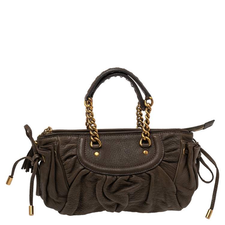 Pre Owned Dolce & Gabbana Olive Green Leather Tassel Satchel 
