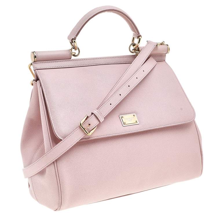Pre Owned Dolce & Gabbana Pink Leather Large Miss Sicily Top Handle Bag