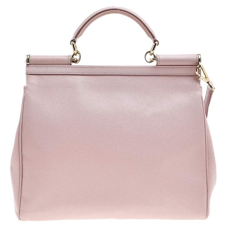 Pre Owned Dolce & Gabbana Pink Leather Large Miss Sicily Top Handle Bag