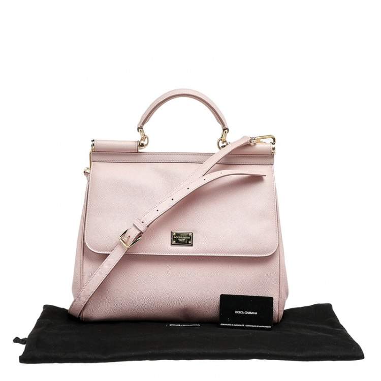 Pre Owned Dolce & Gabbana Pink Leather Large Miss Sicily Top Handle Bag